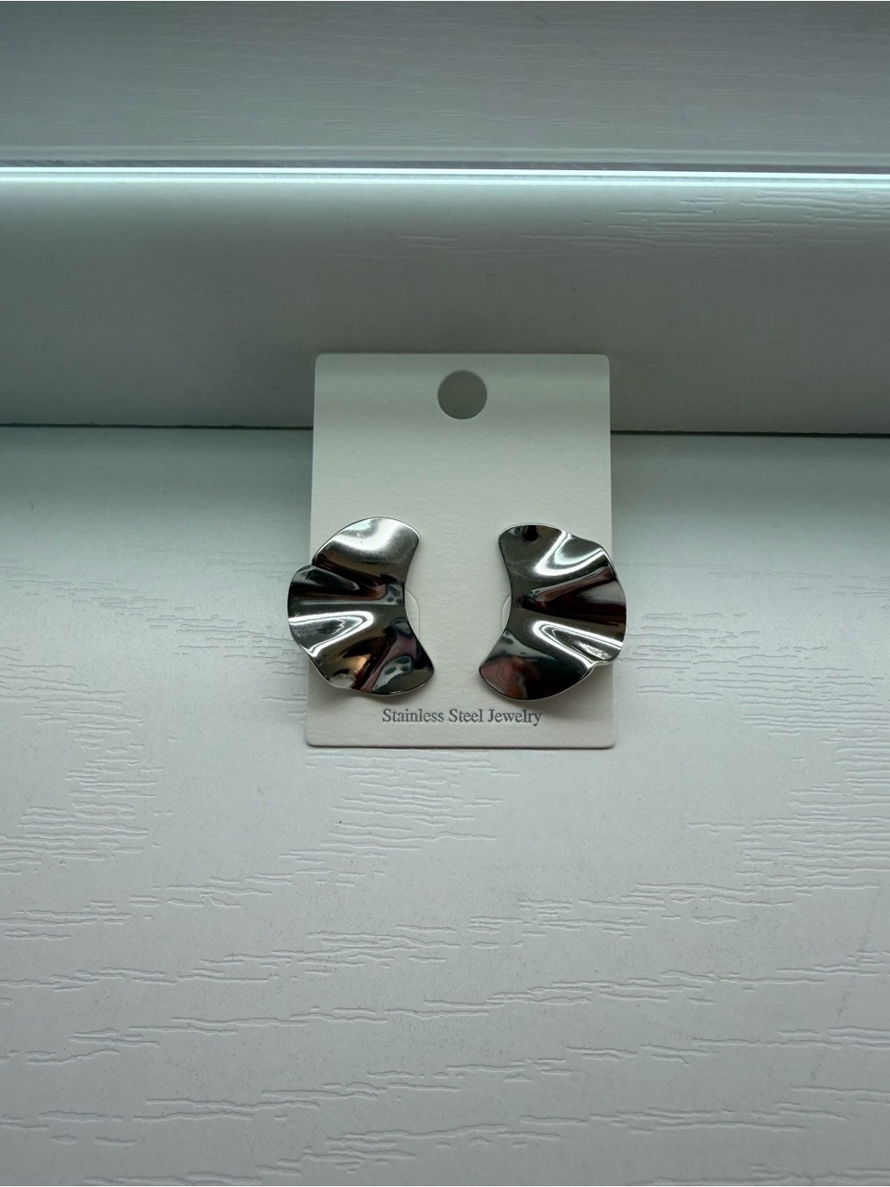 Stainless Steel Silver Sculptural Wave Stud Earrings